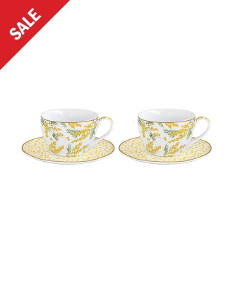 Set 2 cesti si farfurii pentru cafea, 110 ml, Mimosa - SIMONA'S COOKSHOP
